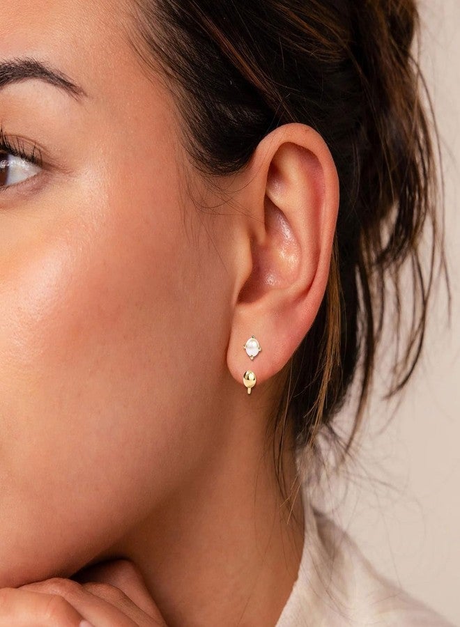VDKIDKT 925 Sterling Silver Huggie Half Hoop Earrings with Pearl inlay for Women, 14K Gold plated Hypoallergenic Minimalist Tiny Cartilage Earring, Tiny Boho Colored Cartilage Earring - Image 2